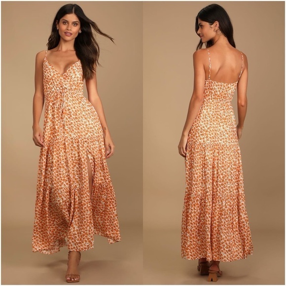Lulus Dresses & Skirts - LULU’S Forever Blooming Orange Floral Print Tiered Maxi Dress